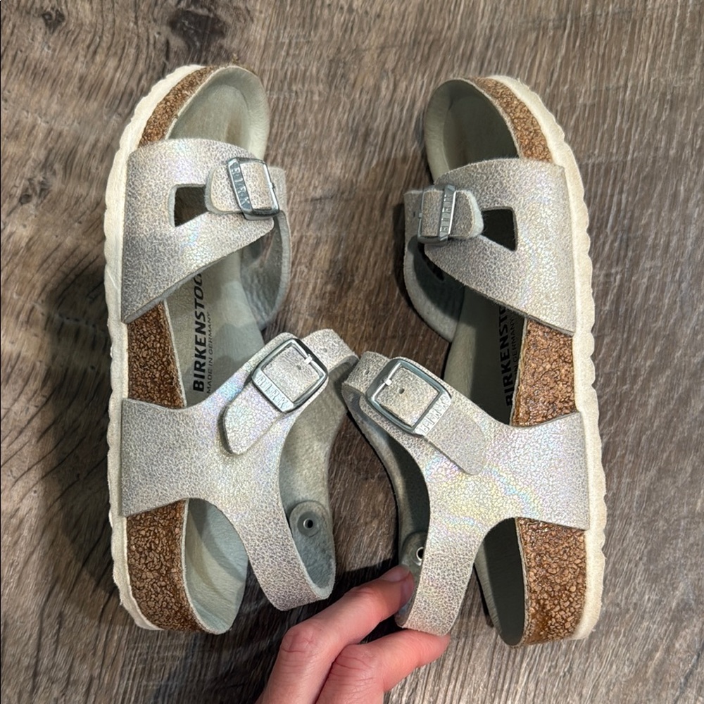 Birkenstock Silver Sandals Two-Strap Design - Picture 7 of 8